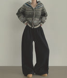 Back Pocket Double-Side Brushed Folding Long Wide Banding Pants