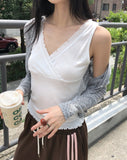 Lining Dot V-neck See-through Crop Cardigan