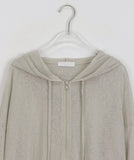 Nenti Linen Wood Beads Strap Shirring Hood Zip-up