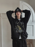 Cross vintage printing two way hoodie zip-up