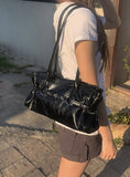 Fes Eyelet Buckle Leather Shoulder Bag