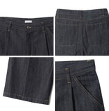 Teddy raw one tuck Bermuda denim