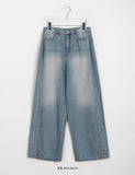 Kosihi Washing Pintuck Wide Denim Pants