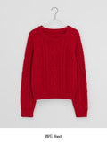Ponpon Cable Wool Crop Round Knit