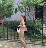 Linen Sleeveless Banding Long Wide Two-Piece Set Vacation Look Summer Outfit