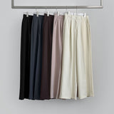 Hidden Banding Pin Tuck Long Wide Span Slacks Pants