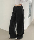 Fluffy Flower Embossed Banding Wide Pants