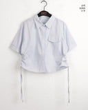 Looney side shirring pocket cropped short-sleeved shirt