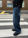 Blank wide wrinkle washing denim pants