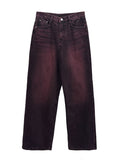 Deep burgundy washed wide denim