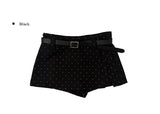 Oen Dot Slit Belt Mini Skirt