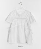 Cube Ribbon Cut Shirring Short Sleeve Blouse