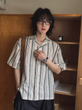 eddieroll pleated striped half shirt
