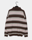 Kippek Stripe Color Matching PK Collar Knit