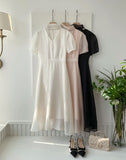 Hanin V-neck Chiffon Tie Short Sleeve Long One Piece