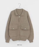 [unisex] Kamba Pocket Collar Cable Knit Zip-Up