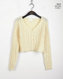 Bevel Spring Cable V-Neck Cropped Long-Sleeved Cardigan