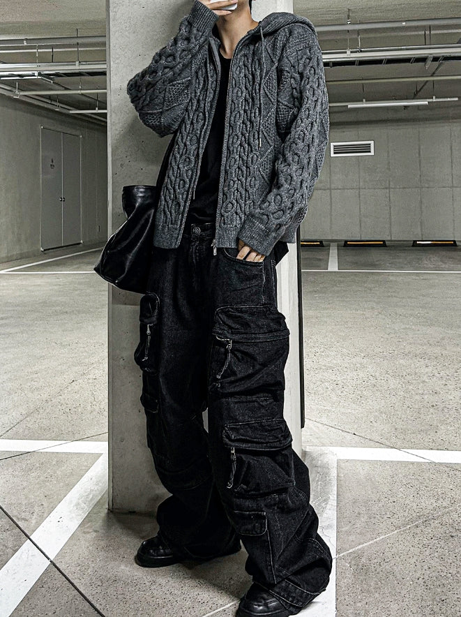 Multi-pocket cargo denim pants