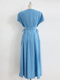 Javet V-Neck Pintuck Flare Long One Piece