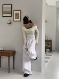 [Wool 30] Newel Modal Draping Ballet Core Off Shoulder Long Sleeve T-shirt