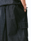 Denim Sweat Mixed Cargo Half Pants