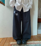 [BAONHAUS] Corylin Star Patch Banding Wide Pants