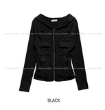 Caro Derring Strap Shirring Hooded Zip-Up