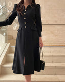 Plea Puff Heart Neck Button Slit One Piece