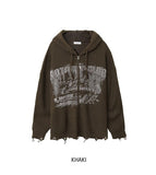 Atonic Lettering Hooded Zip-Up Knit