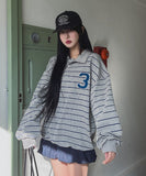 Arc collar patch stripe balloon sweatshirt