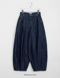 Tehoki pin tuck raw wide balloon denim pants