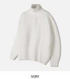 Clear mohair semi zip-up knitwear