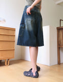 Kelu Vintage Washing Strap Cargo Denim Bermuda Shorts