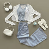 Halterneck Button With Cup Crop Rib Sleeveless