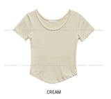[U-BASIC] Modal U-neck volume crop short sleeve