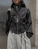 Sunlit strap shirring nylon zip-up jacket