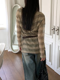 Nion See-Through Stripe Hood Long Sleeve Knit