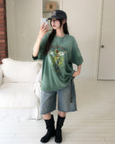 Kota Vintage Back Print Bermuda Denim Pants