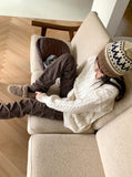 Length cable V-neck loose fit long long sleeve knit