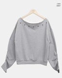 Tempu Star Studded Sleeve Shirred Off-Shoulder Sweatshirt