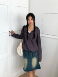 Turi Season Check String Long Sleeve Hood T-shirt
