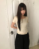 Mojou U-neck Slim Round Short Sleeve T-shirt
