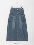 Dicto String Pocket Long Denim Skirt