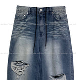 Depot damage embossed wide denim