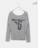Dua Number Star Printed Unbalanced Off-Shoulder Long-Sleeve T-Shirt