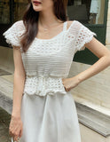 Exi Punching Crochet Cap Short Sleeve Knit