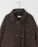 [unisex] Rikuna corduroy collar quilted check wool over jacket