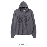 Galaxy lettering hooded zip-up knit