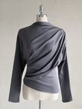 Dielb Half Neck Unbalanced Drape T-Blouse