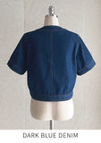 Lydia No Collar Denim Short Sleeve Jacket